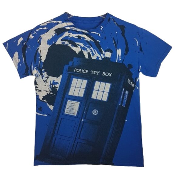 Vintage DR. WHO Tee Shirt Kids Small US S Doctor Who Tardis Telephone Booth Blue - Picture 1 of 12